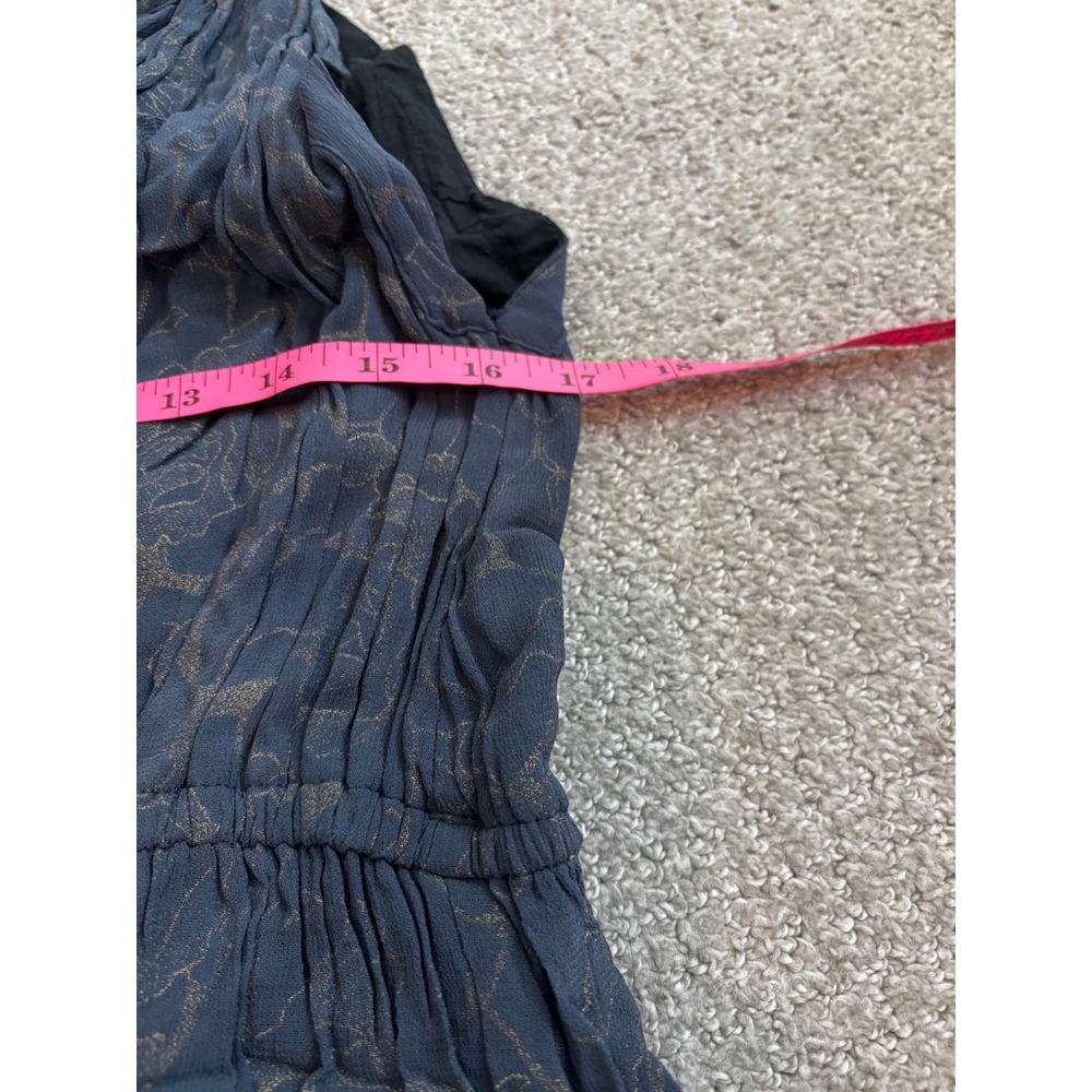 World Market Maxi Dress L/XL Blue Gold Floral Boho Crinkle Sleeveless Tiered - Picture 5 of 8